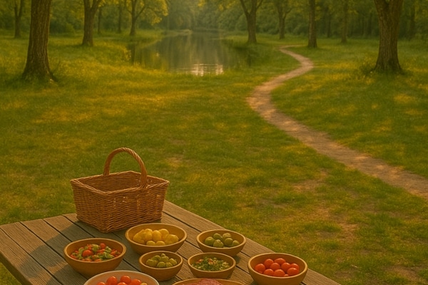 Table de pique nique dans une jolie fôret