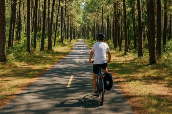 enfant pédalant en randonnée vélo dans les Landes